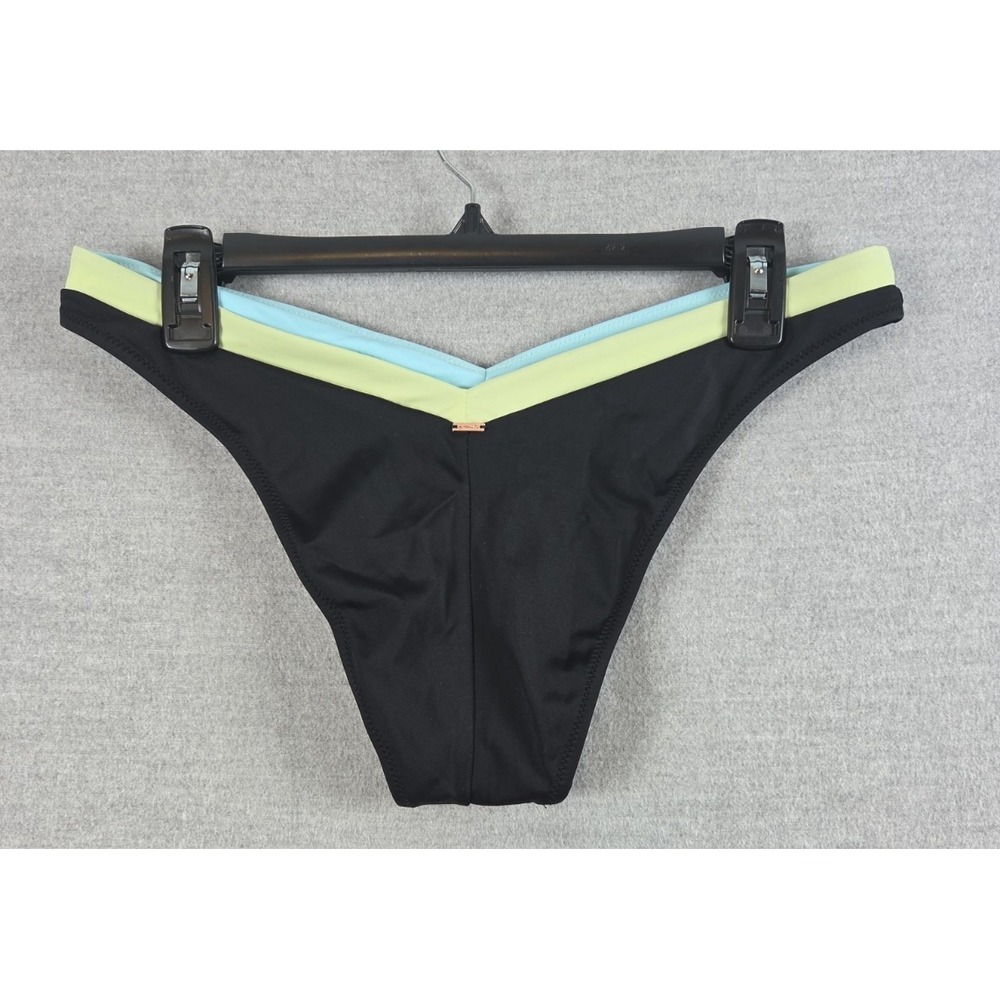 Victorias Secret PINK Swim L‎ Black Bikini Bottom Deep Cut V Line Brazilian NWOT